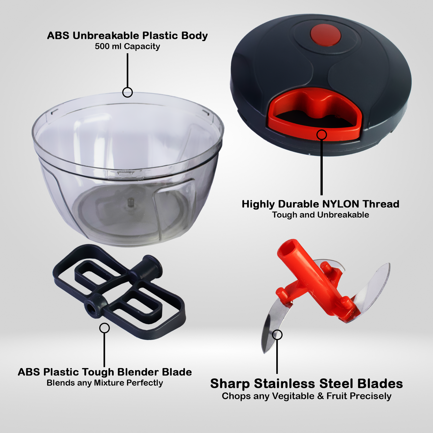 2 in 1 Tough ABS Plastic Classy Pull type Vegetable & Fruit Chopper 500ml big size