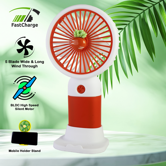 Mini Portable Cute USB Fan, Built in Lithium-Ion Rechargable Battery, High Speed BLDC Motor, Mobile Stand, Best for Office, Home, Travel, Mackup