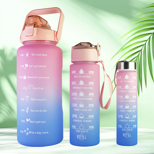 2L + 750ml + 280ml 3 in 1 Motivational Water Bottles with Time Marker Leak proof & break-proof | Best Usage for Office/School/College/Gym/Travel Bottle | BPA-Free Fitness Sports Bottle (MULTICOLOR)