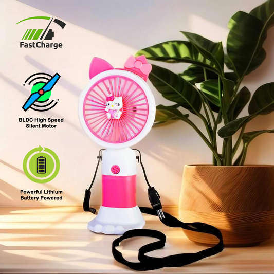 Cute Handy Teddy Big Size USB Fan, Backup upto 6 Hours, Inbuilt Mobile Holder, BLDC High Speed Silent Motor, Fast Rechargable Lithium Battery, Handheld Fan for Girls,Women & Men