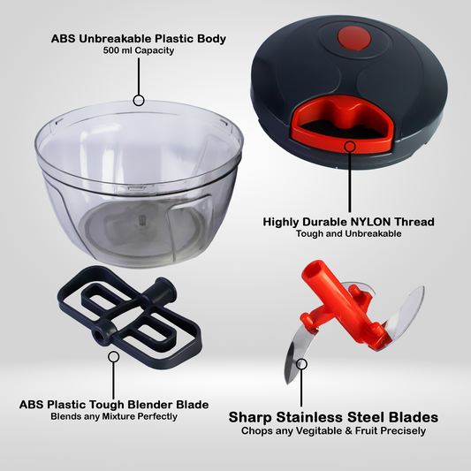 2 in 1 Tough ABS Plastic Classy Pull type Vegetable & Fruit Chopper 500ml big size