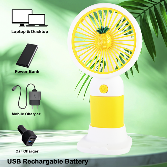 Mini Portable Cute USB Fan, Built in Lithium-Ion Rechargable Battery, High Speed BLDC Motor, Mobile Stand, Best for Office, Home, Travel, Mackup