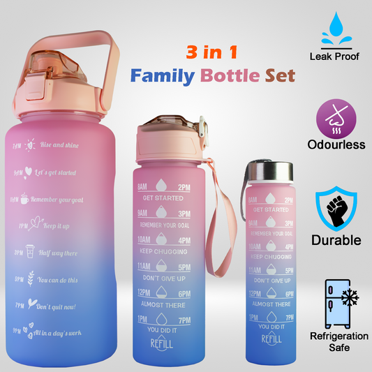 2L + 750ml + 280ml 3 in 1 Motivational Water Bottles with Time Marker Leak proof & break-proof | Best Usage for Office/School/College/Gym/Travel Bottle | BPA-Free Fitness Sports Bottle (MULTICOLOR)