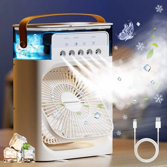 MINI Table Fan + Ice Cooled Mist Sprayer Fan, With Harmonious Light, Fan for Home, Office, Bedroom, Living Room, Dining Room, Kitchen