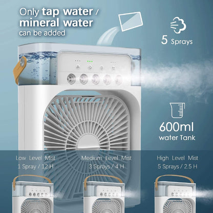 MINI Table Fan + Ice Cooled Mist Sprayer Fan, With Harmonious Light, Fan for Home, Office, Bedroom, Living Room, Dining Room, Kitchen