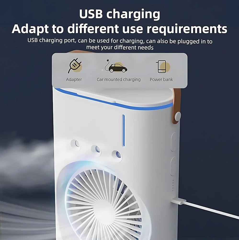 Dual Fan With Multi-Cooler + 3 Nozzle Ice Cooled Mist Spray Cooler Fan, With Harmonious Light, Rechargeable & Remote Controlled Cooler for Home, Office, Bedroom, Living Room, Dining Room, Kitchen