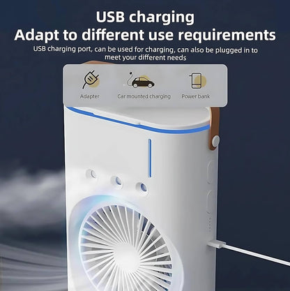Dual Fan With Multi-Cooler + 3 Nozzle Ice Cooled Mist Spray Cooler Fan, With Harmonious Light, Rechargeable & Remote Controlled Cooler for Home, Office, Bedroom, Living Room, Dining Room, Kitchen