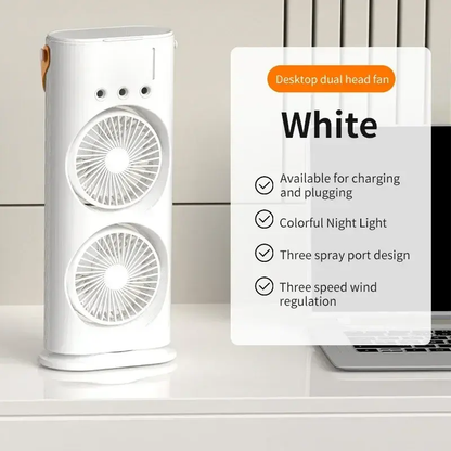 Dual Fan With Multi-Cooler + 3 Nozzle Ice Cooled Mist Spray Cooler Fan, With Harmonious Light, Rechargeable & Remote Controlled Cooler for Home, Office, Bedroom, Living Room, Dining Room, Kitchen
