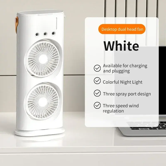 Dual Fan With Multi-Cooler + 3 Nozzle Ice Cooled Mist Spray Cooler Fan, With Harmonious Light, Rechargeable & Remote Controlled Cooler for Home, Office, Bedroom, Living Room, Dining Room, Kitchen