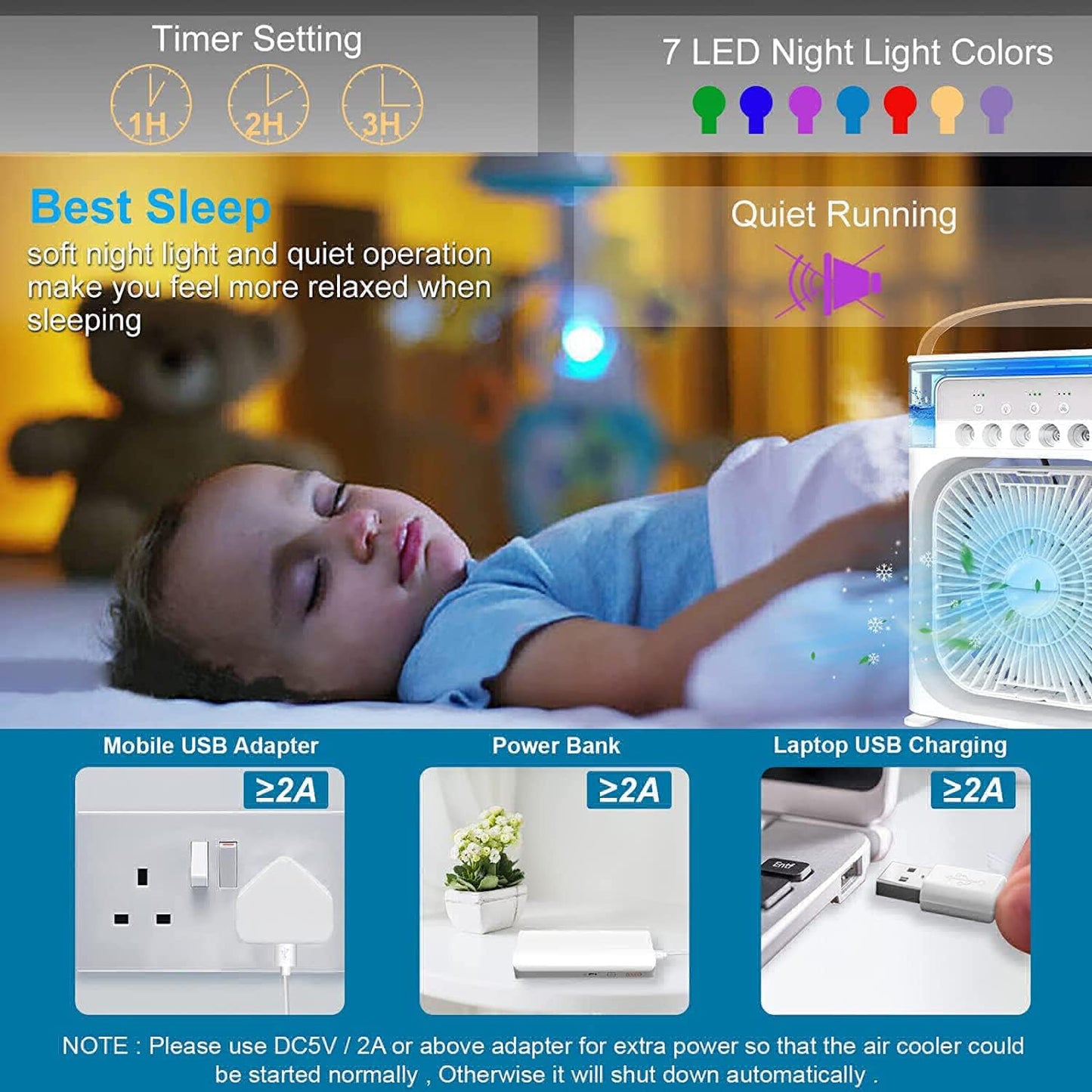 MINI Table Fan + Ice Cooled Mist Sprayer Fan, With Harmonious Light, Fan for Home, Office, Bedroom, Living Room, Dining Room, Kitchen
