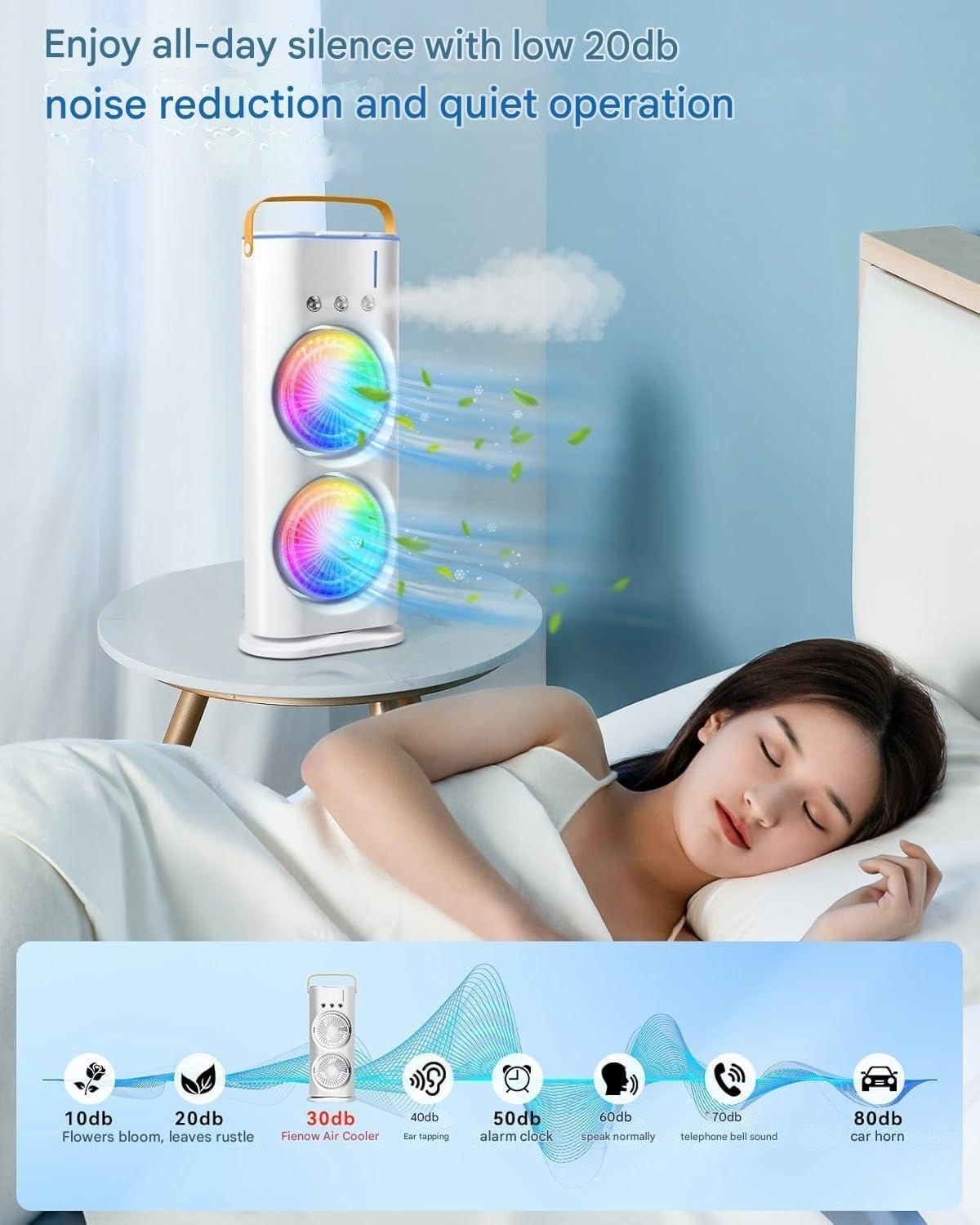 Dual Fan With Multi-Cooler + 3 Nozzle Ice Cooled Mist Spray Cooler Fan, With Harmonious Light, Rechargeable & Remote Controlled Cooler for Home, Office, Bedroom, Living Room, Dining Room, Kitchen