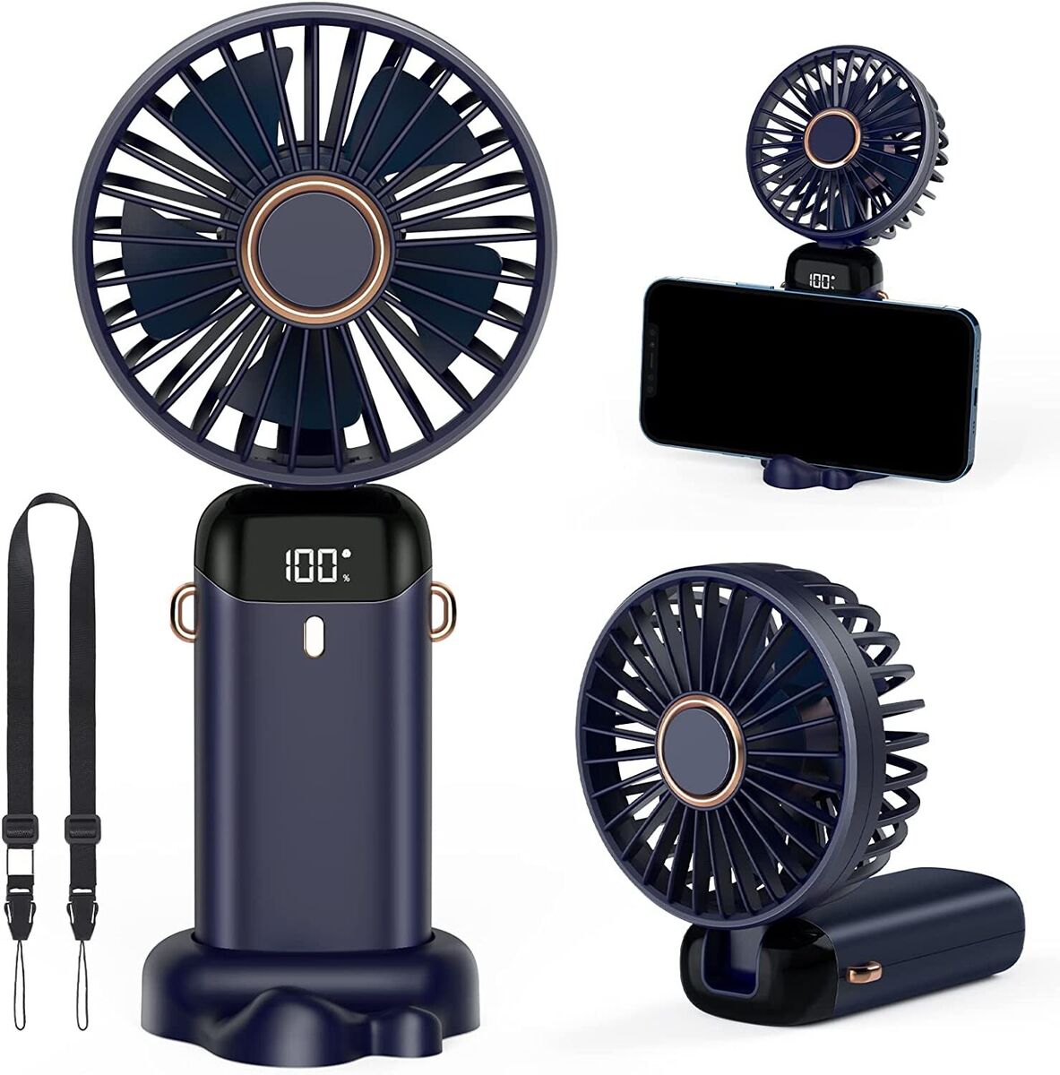 Premium Big Size Portable Hand Fan, 5 Intelligent Speed Mode + Perfume Sprayer, Foldable System with Hanging Strap, Mini Fan for Men, Women, Girls and Childs