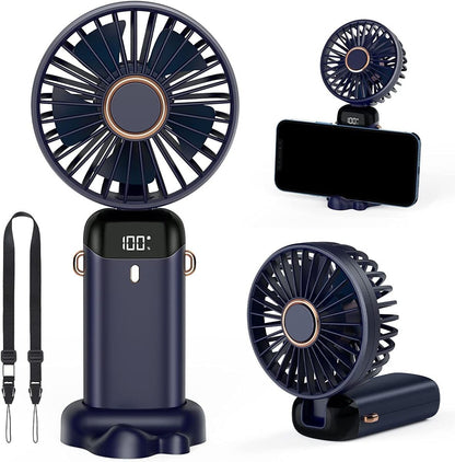 Premium Big Size Portable Hand Fan, 5 Intelligent Speed Mode + Perfume Sprayer, Foldable System with Hanging Strap, Mini Fan for Men, Women, Girls and Childs